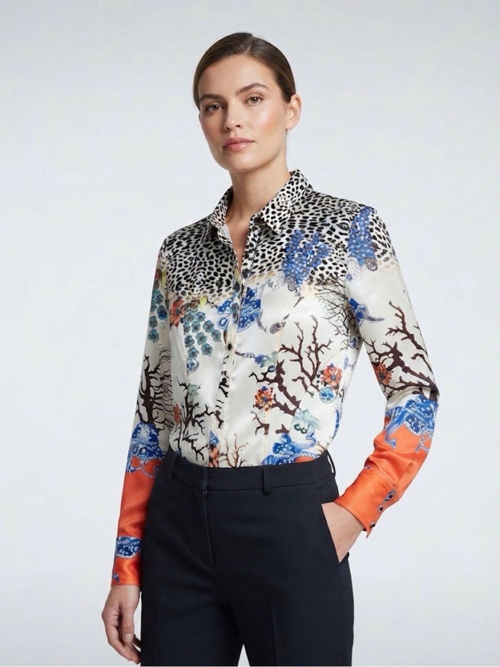 Etoile Du Monde Paris Eclectic Print Button-Down Blouse Size 4 (Medium)